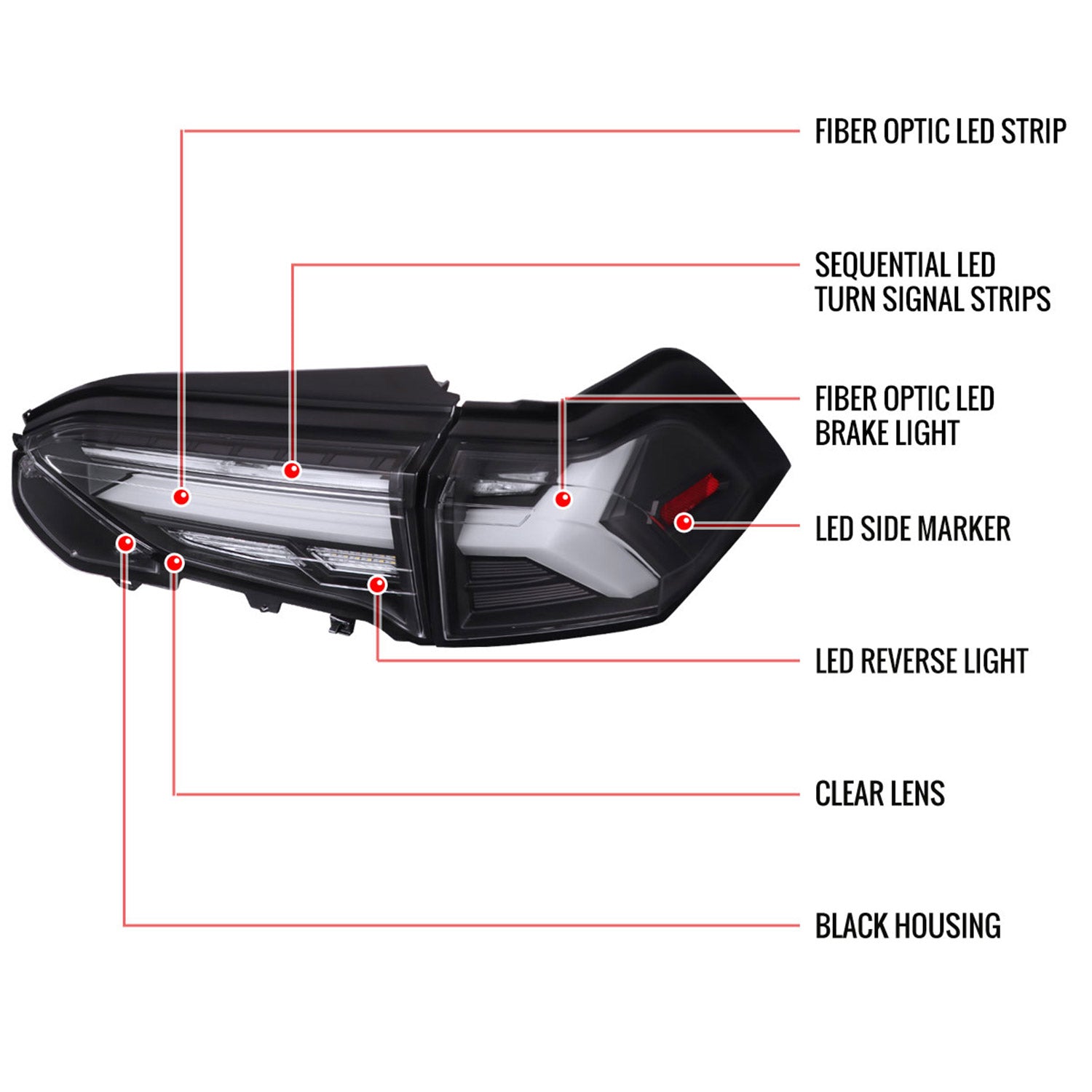 2019-2024 Toyota RAV4 White LED Bar Signal Tail Lights Matt Black/Clear