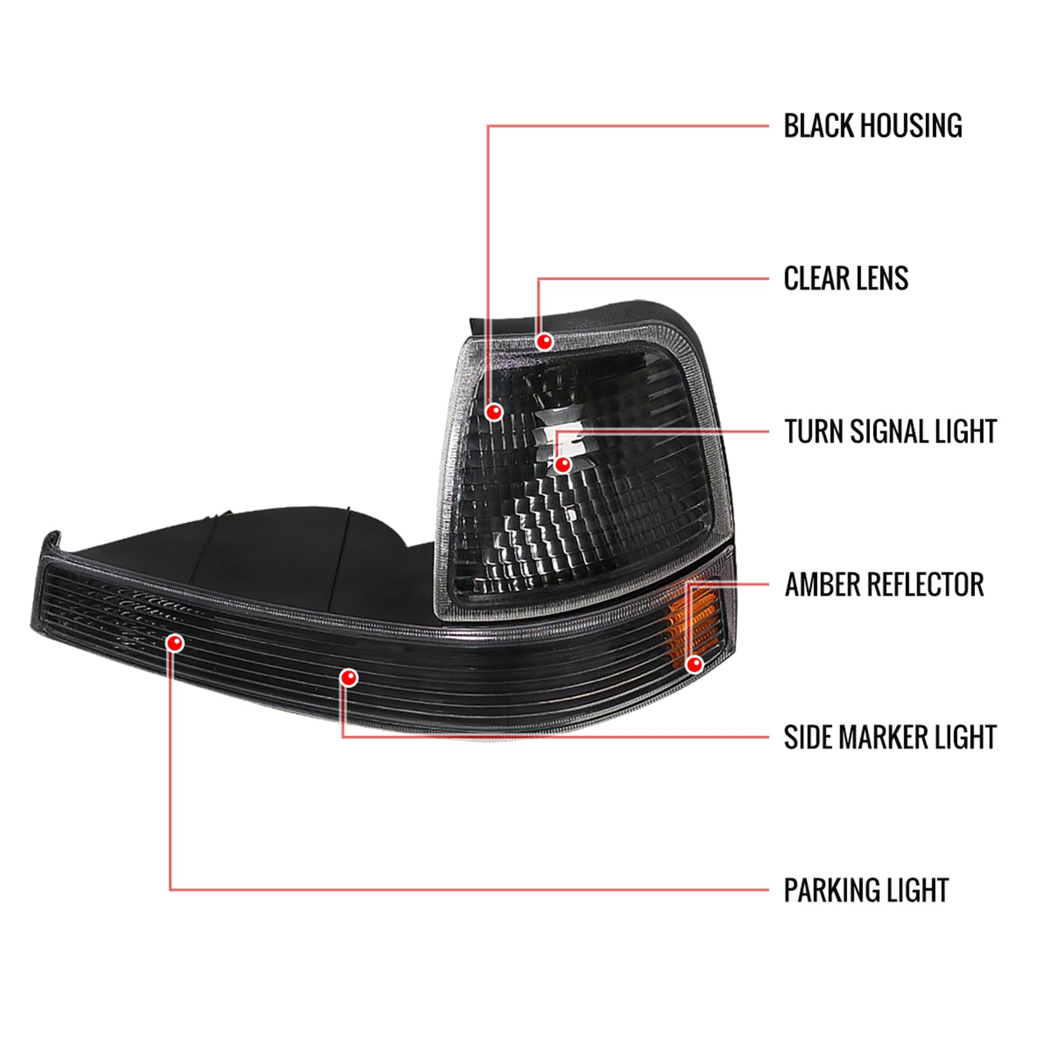 1998-2000 Ford Ranger Corner Parking Turn Signal Lights Matte Black/Clear Lens