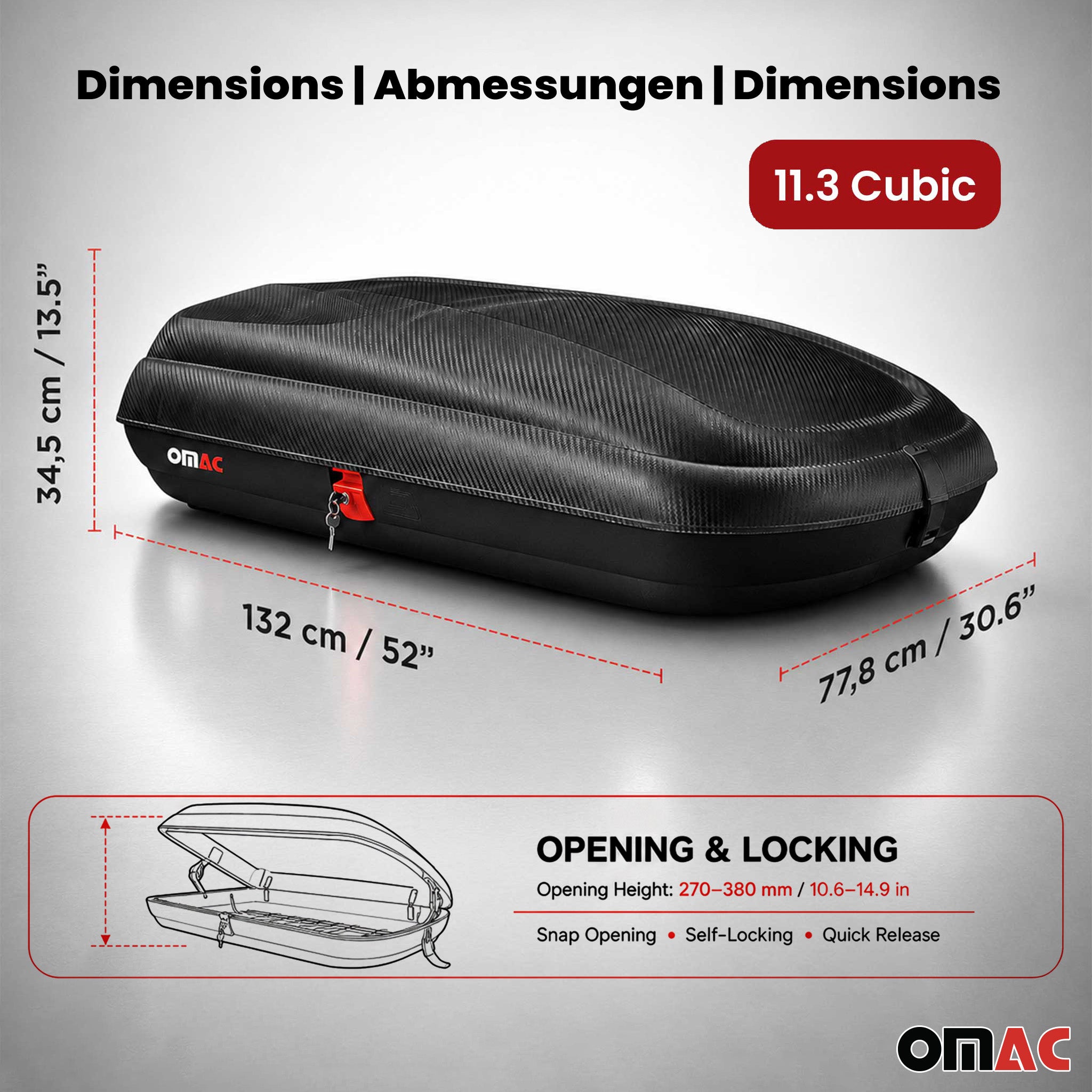 Roof Cargo Box 11.3 Cubic Feet Carbon Fiber Textured