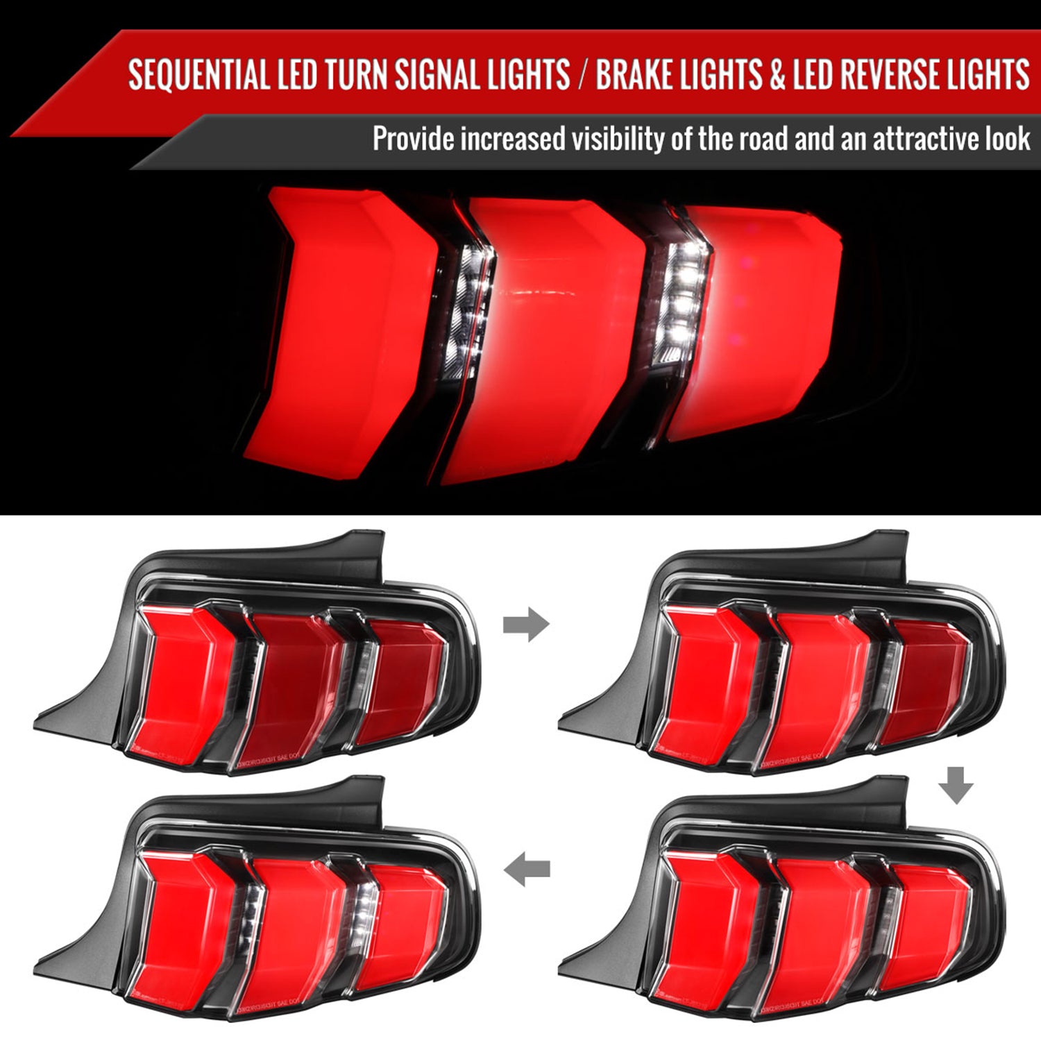 2010-2012 Ford Mustang Sequential LED Tail Lights Satin Black
