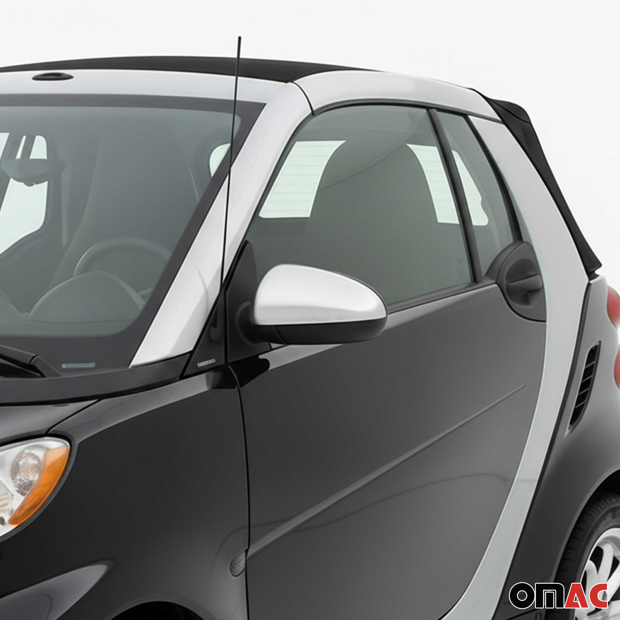 2007-2015 Smart ForTwo Side Mirror Cover Caps Brushed Stainless Steel Silver 2 Pcs