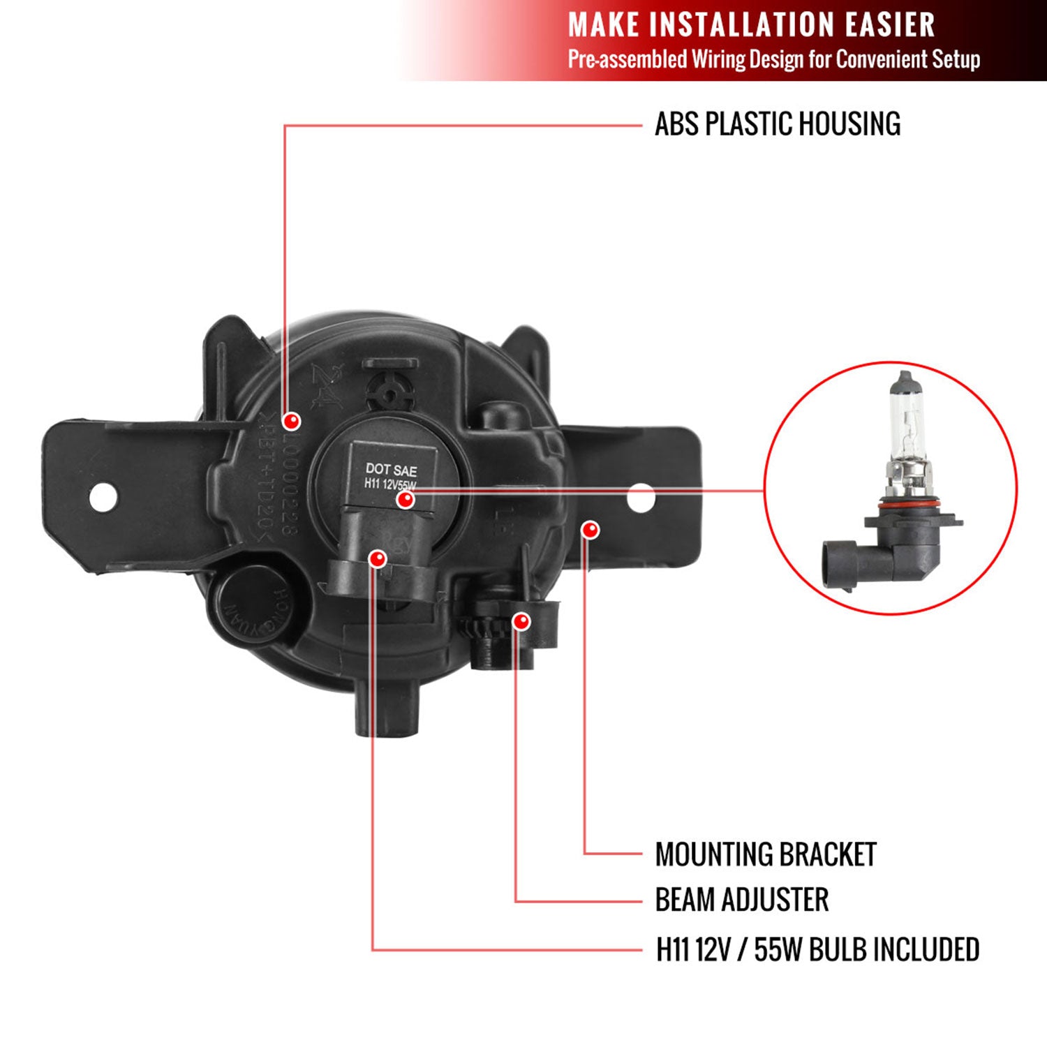 2016-2018 Nissan Altima H11 Fog Lights Kit Switch & Wiring Harness Chrome