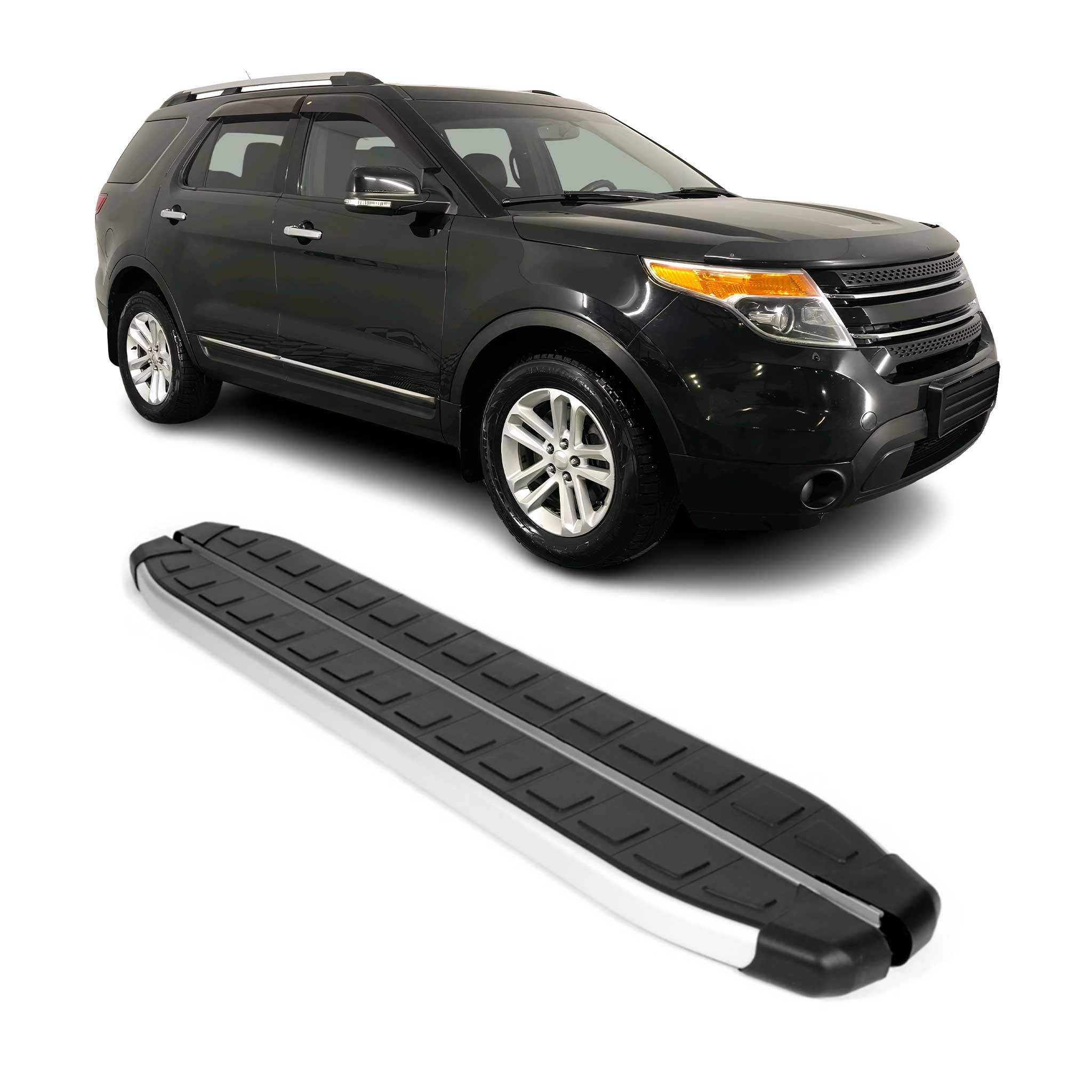 2011-2019 Ford Explorer Running Boards Side Steps Silver & Black