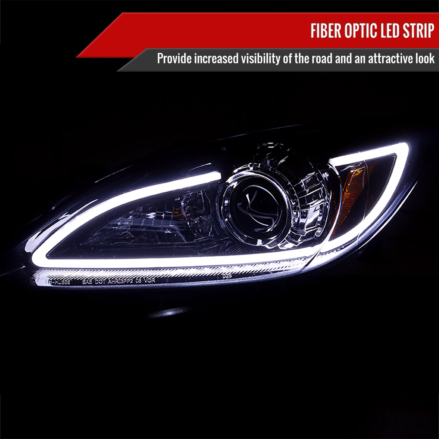 2010-2013 Mazda 3 Projector Headlights w/ LED Light Strip Glossy Black/Smoke
