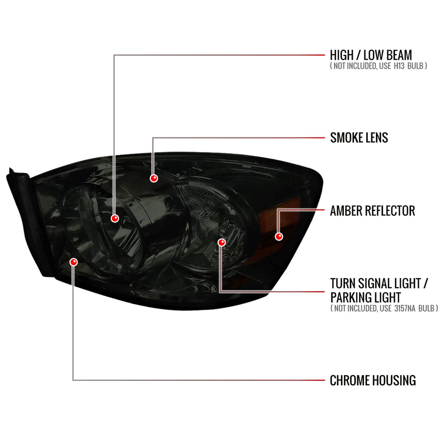 2006-2008 Dodge RAM 1500 2500 3500 Factory Crystal Headlights Smoke