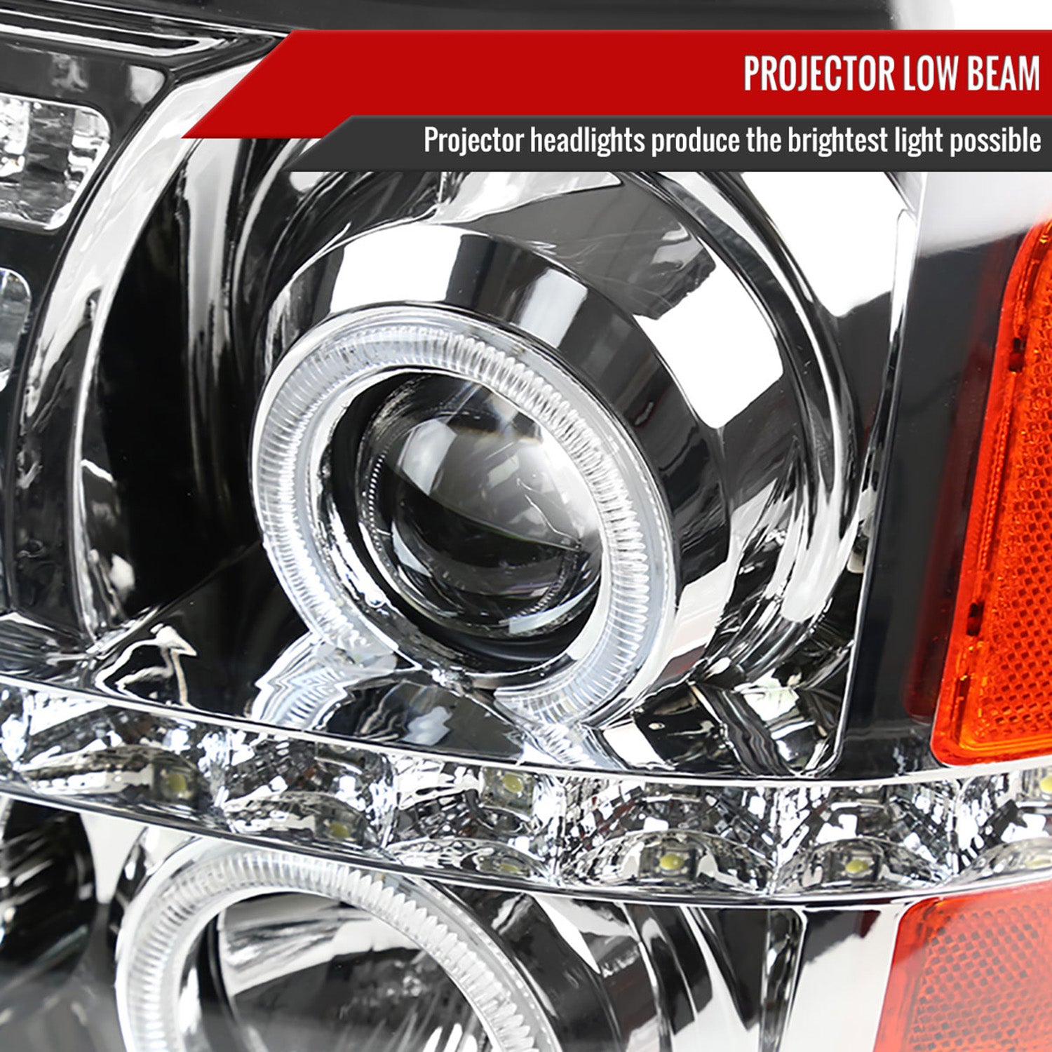 2002-2006 Cadillac Escalade Dual Halo Projector Headlights LED Light Chrome