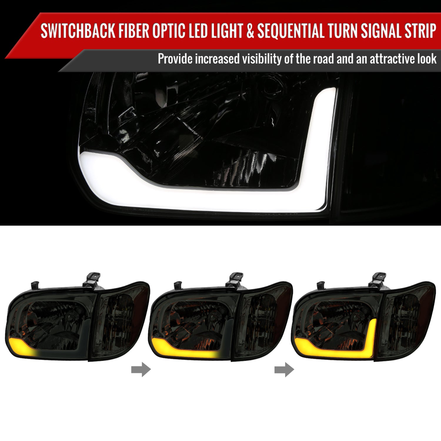 2005-2006 Toyota Tundra/Sequoia LED Bar Factory Headlights Corner Lamps Smoke