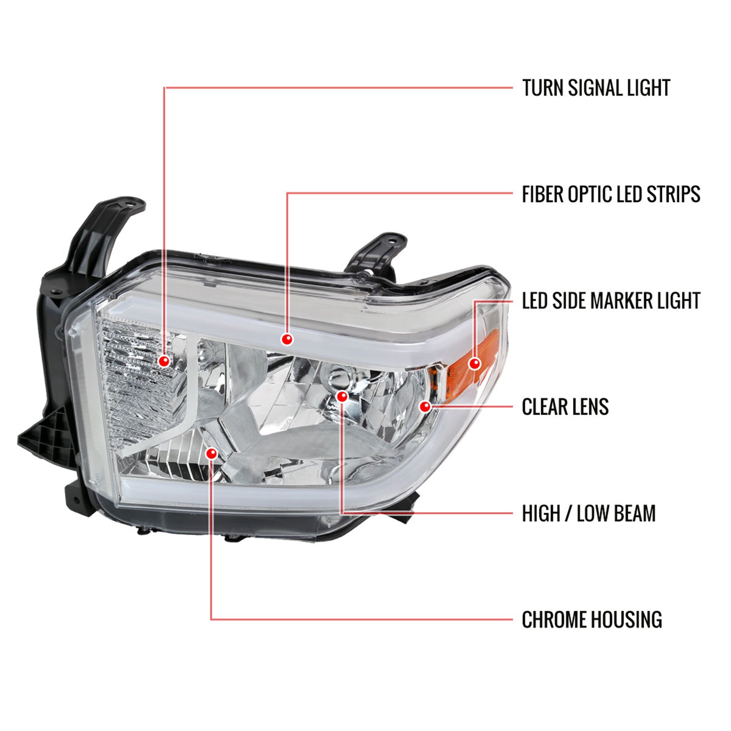 2014-2021 Toyota Tundra LED Bar Factory Style Headlights Chrome/Clear Lens