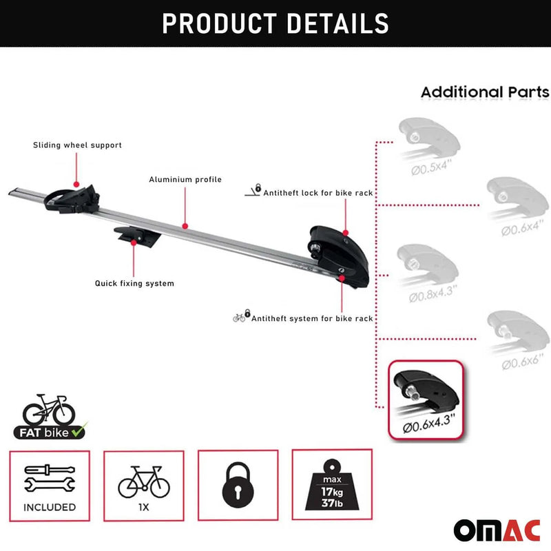 Roof Bicycle Rack Bike Carrier Alu. Upright With Optional 0,6x4,3 inch Fork Kit