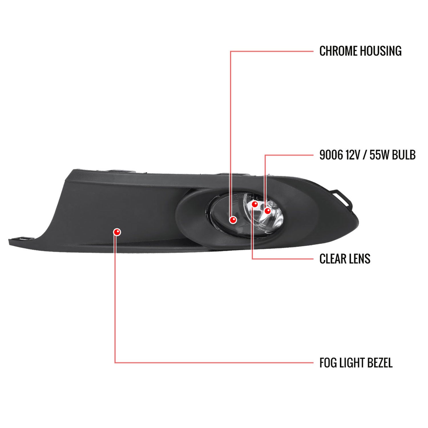 2011-2014 VW Jetta Sedan 9006 Fog Lights Kit Switch & Wiring Harness Chrome