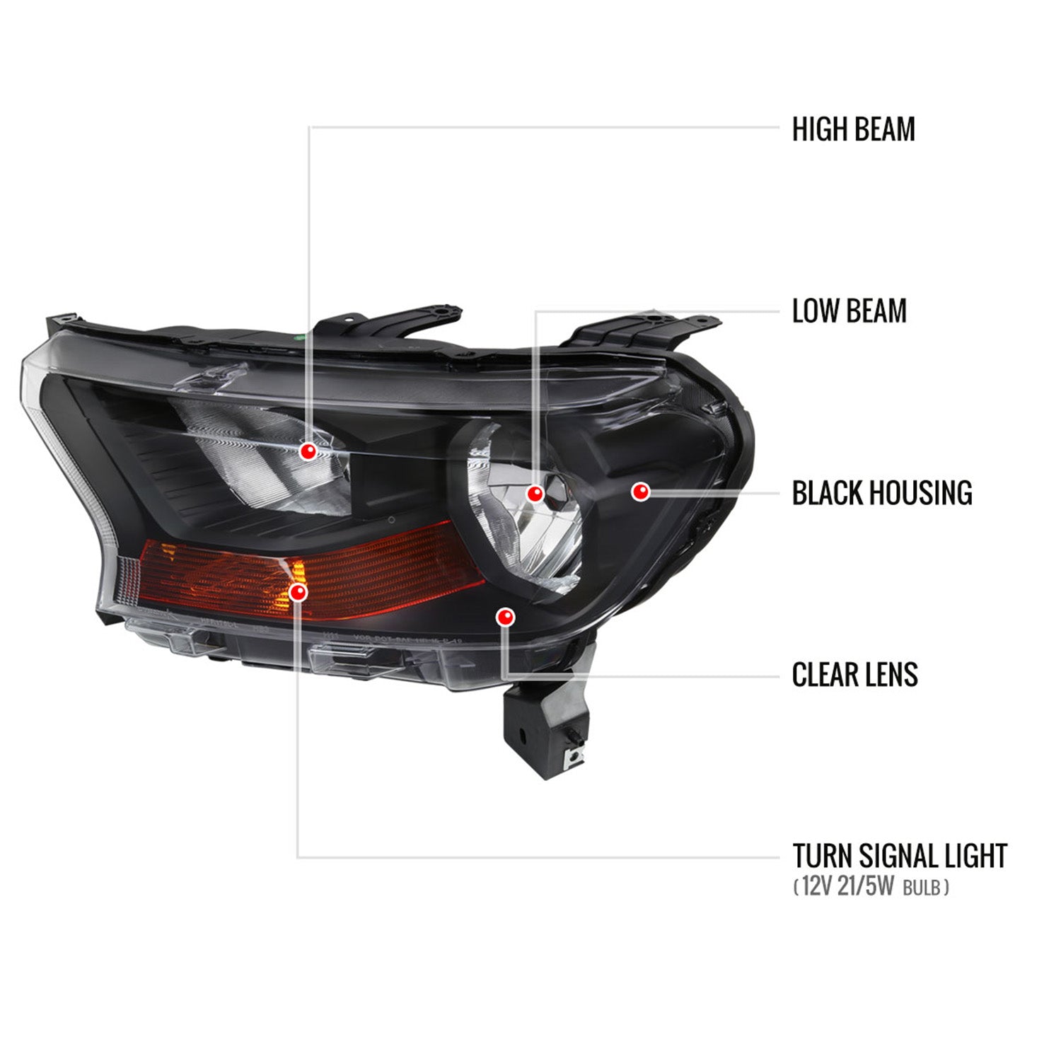 2019-2022 Ford Ranger XL XLT Factory Style Headlights Matte Black/Clear Lens