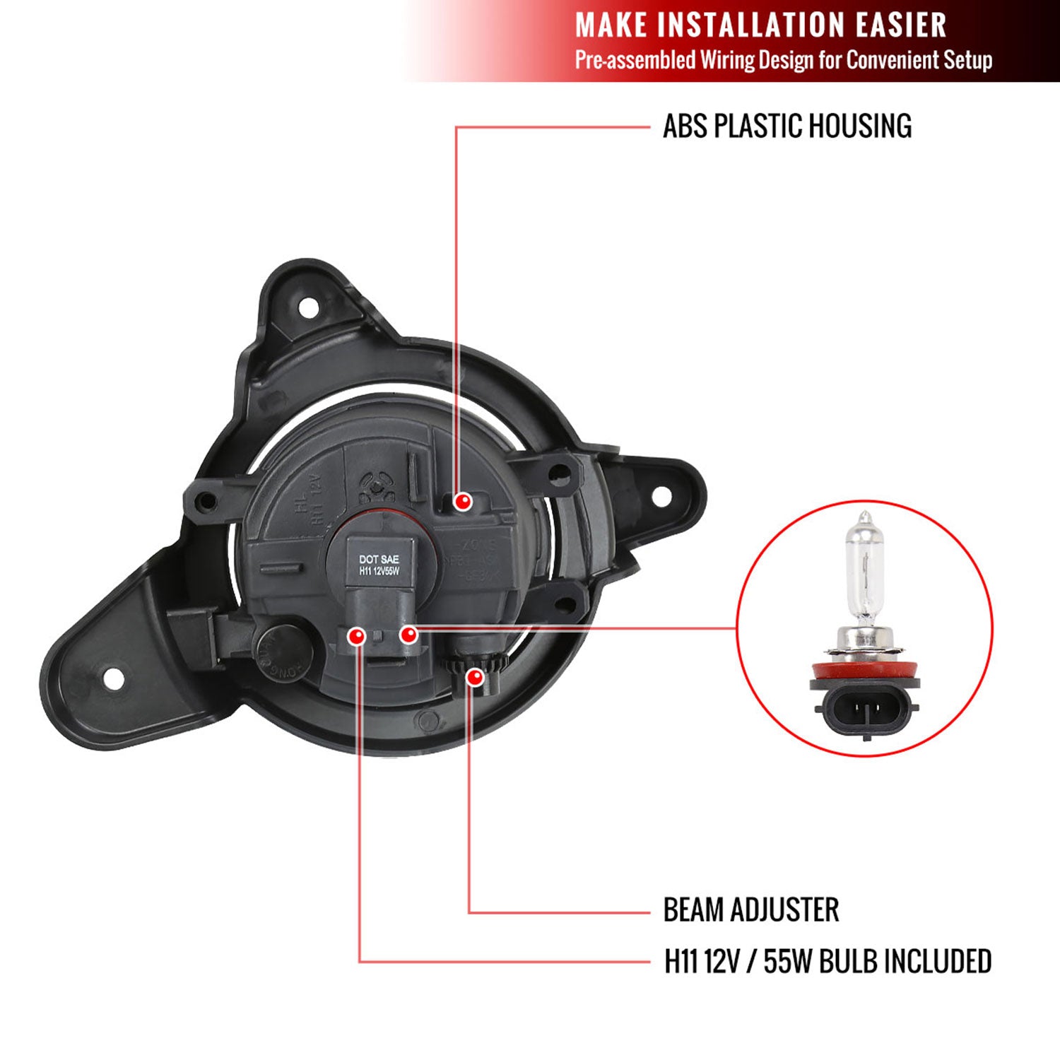 2018-2019 Toyota C-HR 12V/55W H11 Fog Lights Kit Chrome Housing/Clear Lens