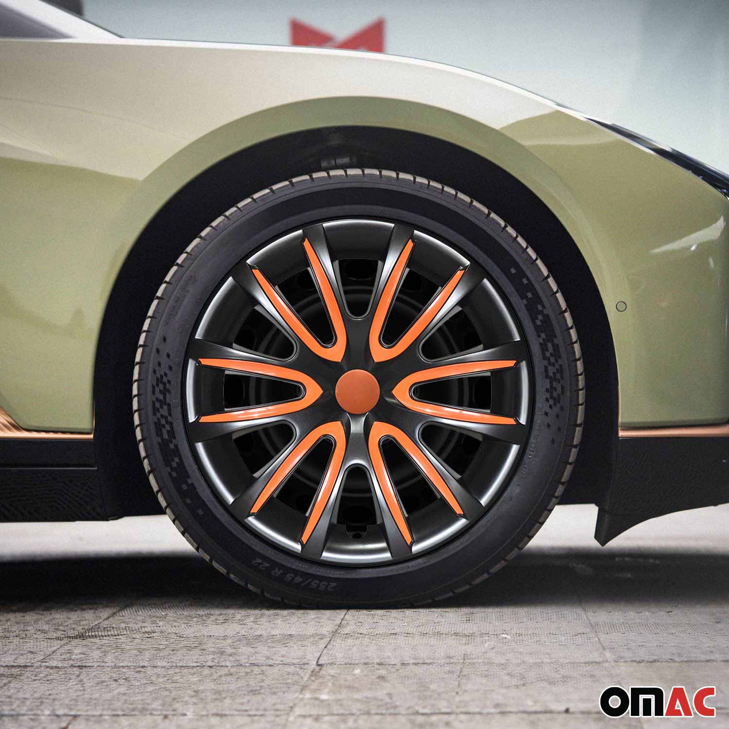 Bicolo Hub Caps Wheel Cover 16" Black & Orange Full Set 4 pcs.