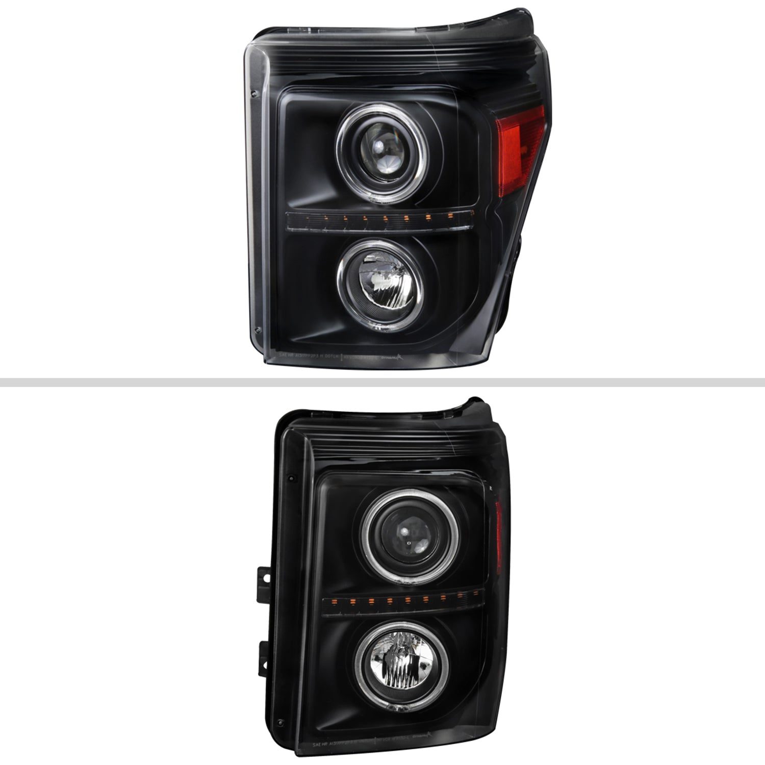 2011-2016 F-250 F-350 F-450 F-550 Dual Halo Headlights LED Signal Lights Black