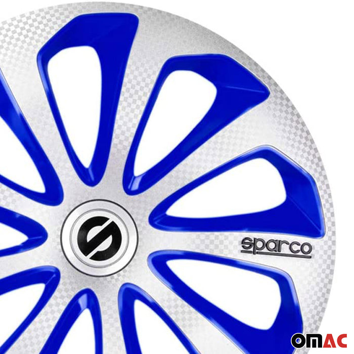15" Sparco Sicilia Wheel Covers Hubcaps Silver Blue Carbon 4 Pcs
