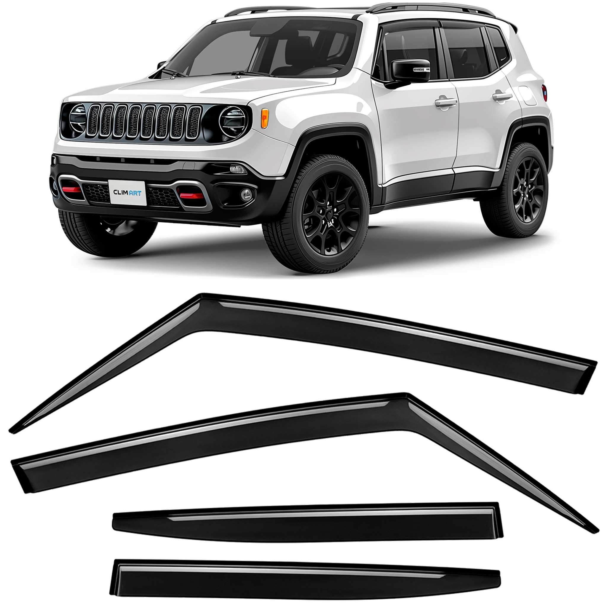 Clim Art Wind Deflectors for Jeep Renegade 2015-2023 Tape-On Dark Smoke 4Pcs