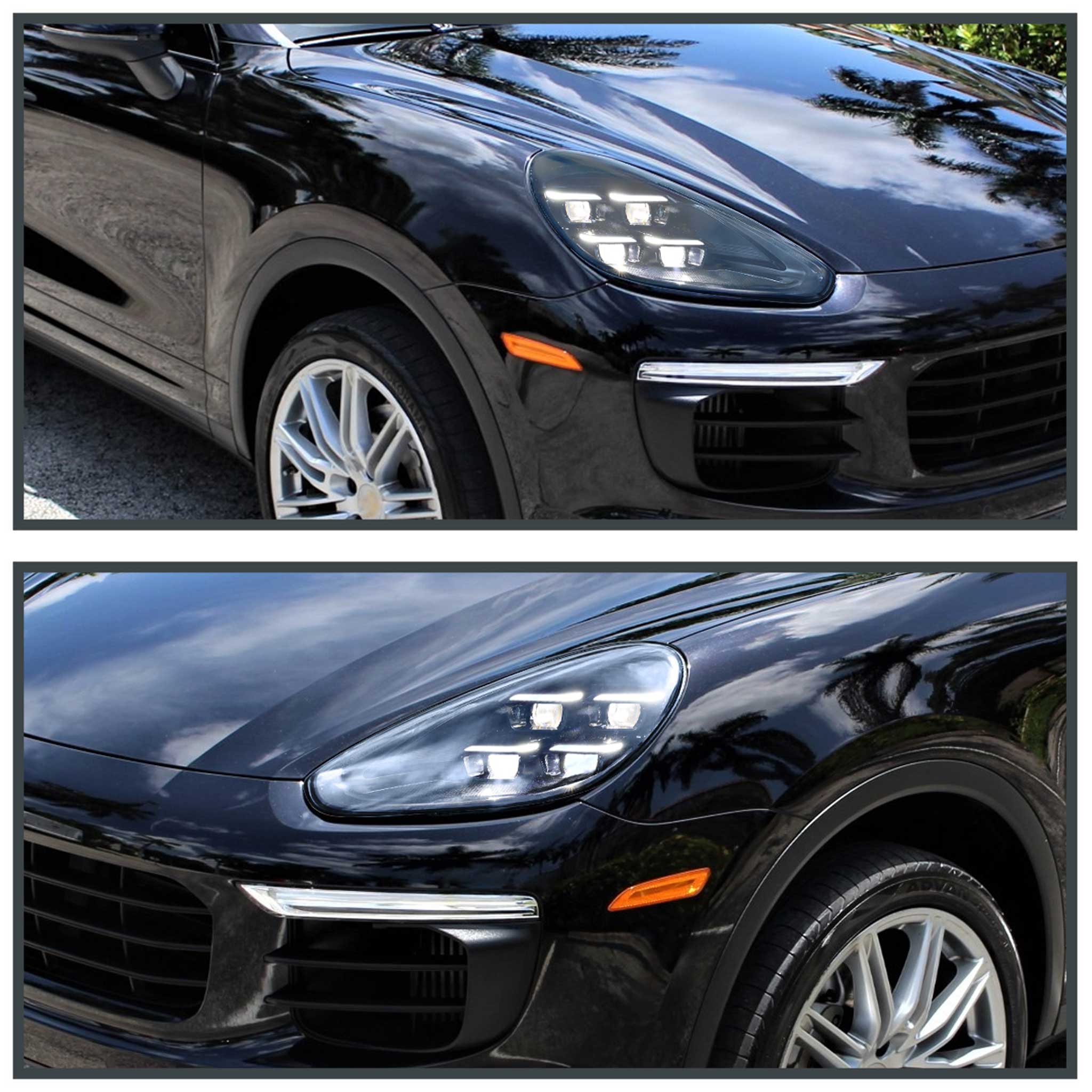 For Porsche Cayenne 958.2 2015-2017 Matrix LED Projector Headlights DRL Dynamic Black Clear Lens Glossy Trim