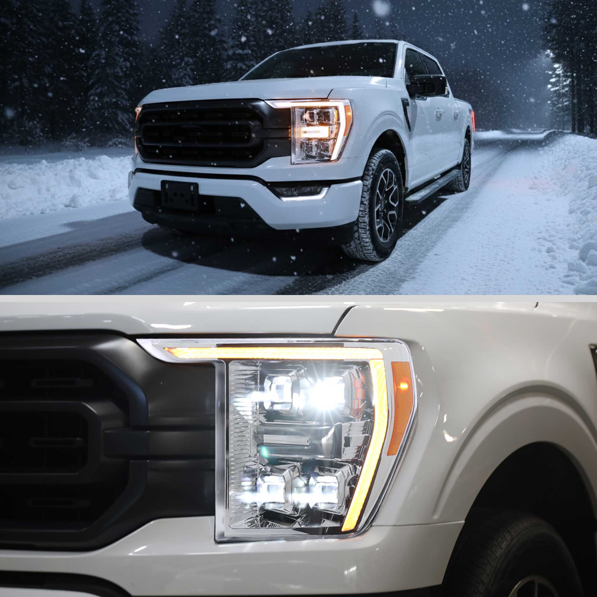 For Ford F-150 2021-2023 Full LED Headlights Sequential DRL Chrome Housing Clear Lens Factory Fit