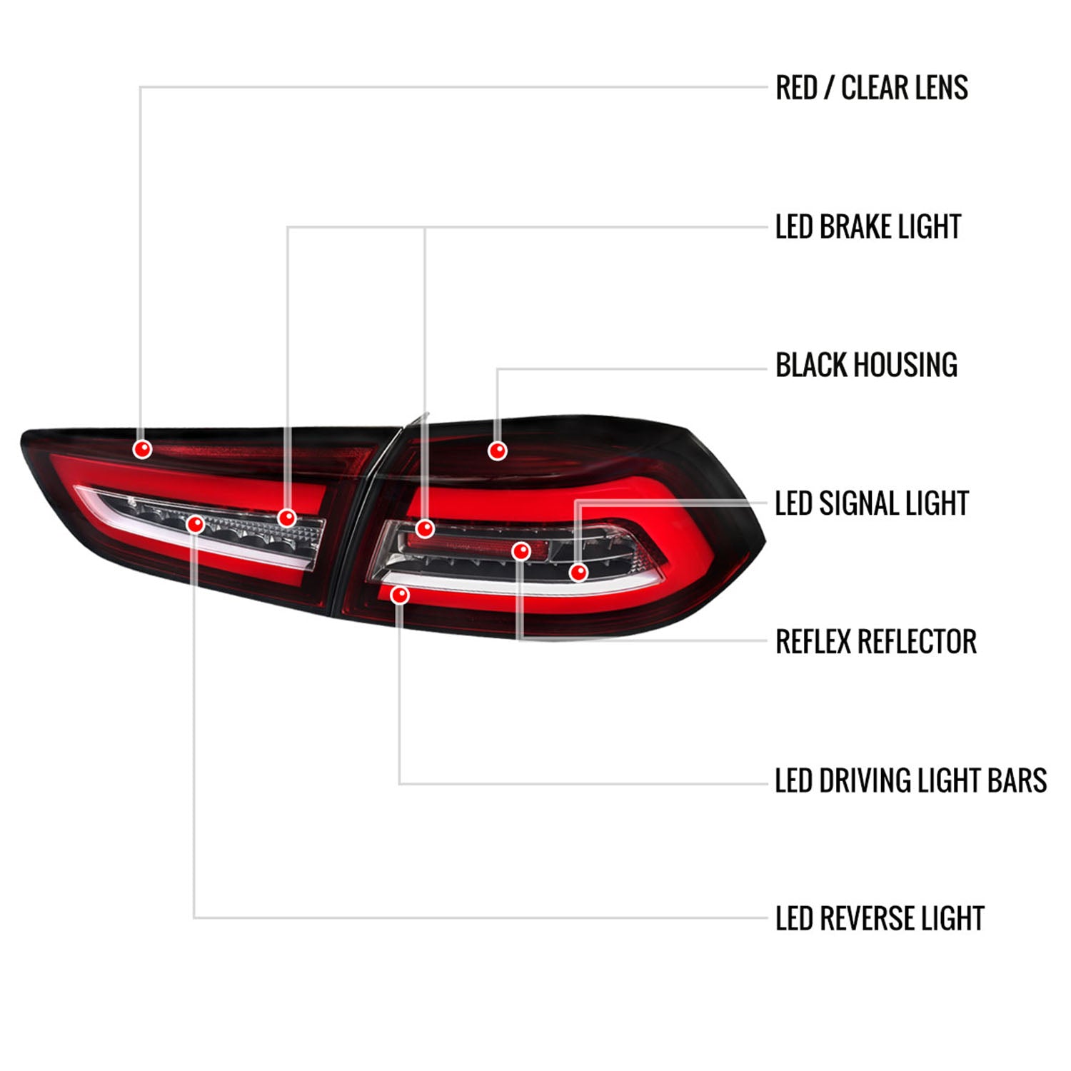 2008-2017 Mitsubishi Lancer / Lancer EVO X Red Bar LED Tail Lights Black/Red