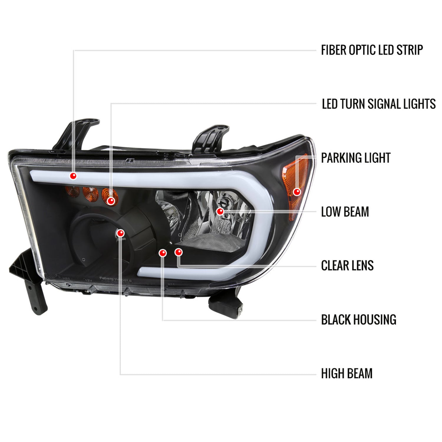 2007-2013 Toyota Tundra/08-2017 Sequoia LED Tube Factory Headlights Signal Black