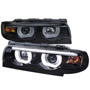 1995-2001 BMW E38 7 Series LED Bar Dual Halo Projector Headlights Black/Smoke