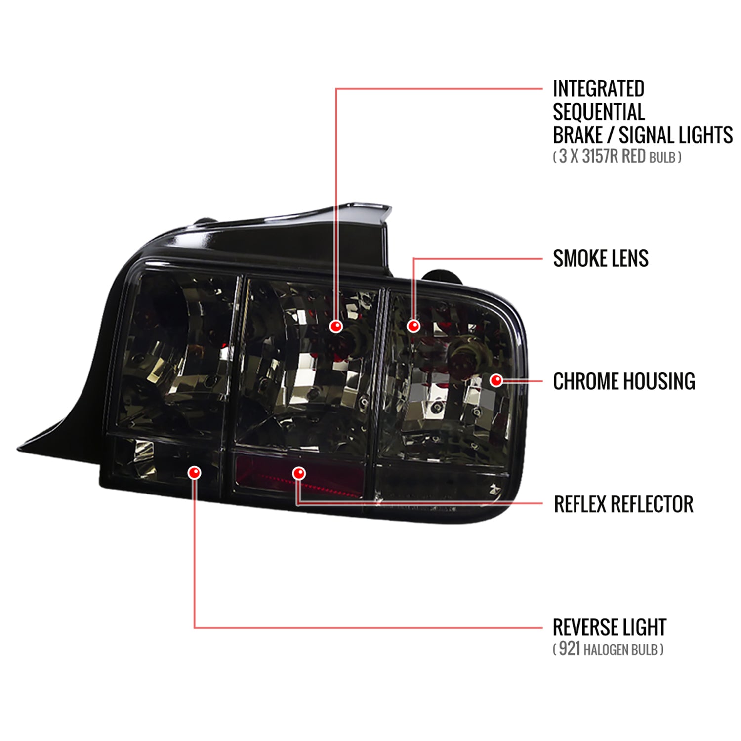 2005-2009 Ford Mustang Sequential Tail Lights Chrome Housing/Smoke Lens