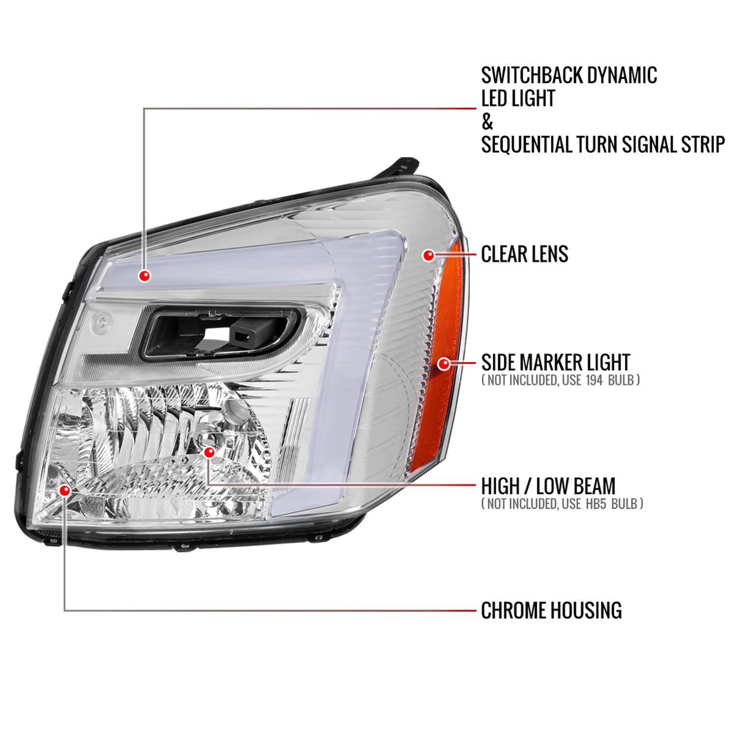 2005-2009 Chevy Equinox Factory Headlights LED Bar Turn Signal Chrome