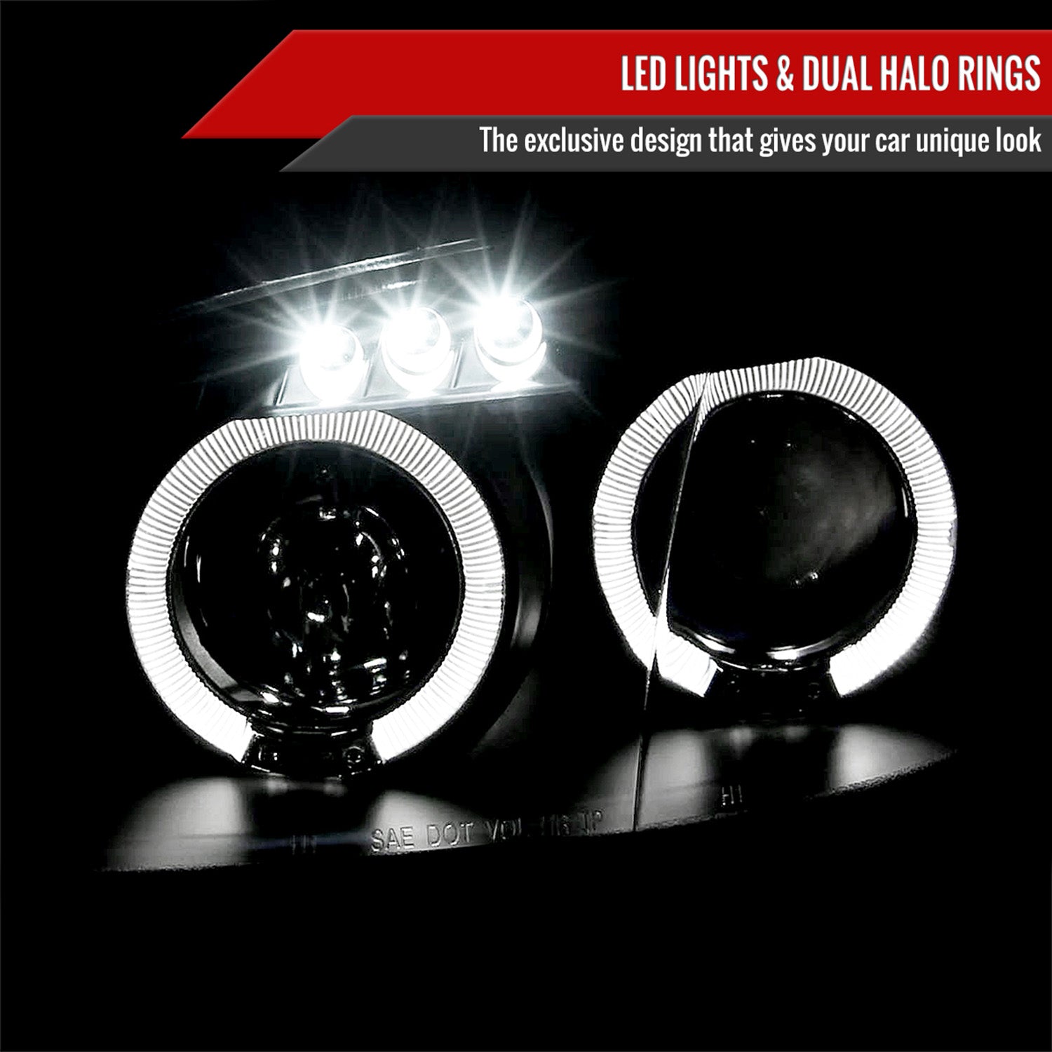 2001-2005 Mazda Miata MX-5 Dual Halo Projector Headlights Matte Black/Clear
