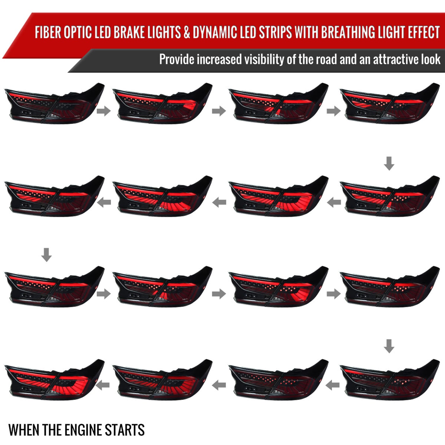 2018-2022 Honda Accord Sedan SQ2 Red LED Signal Tail Lights Matt Black/Smoke