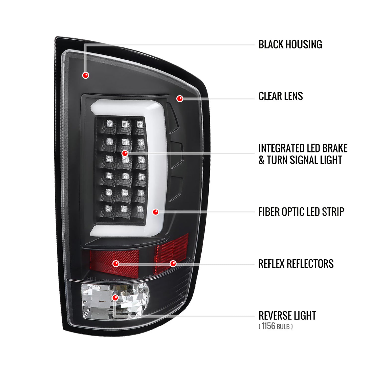 2007-2009 Dodge RAM 1500/2500/3500 LED Tail Lights Matte Black/Clear Lens