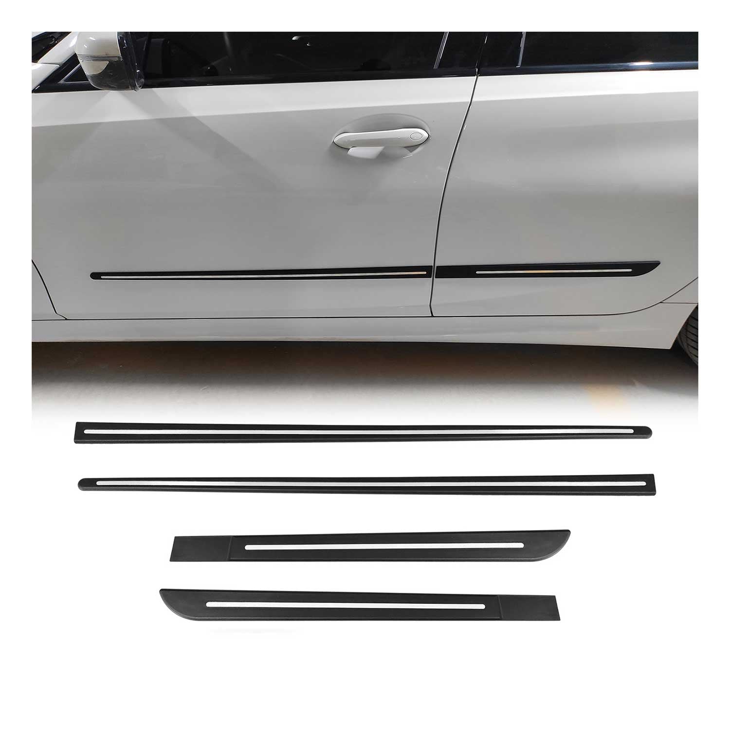 Porsche Side Door Molding Trim Skirt Garnish Stainless Steel Silver 4 Pcs