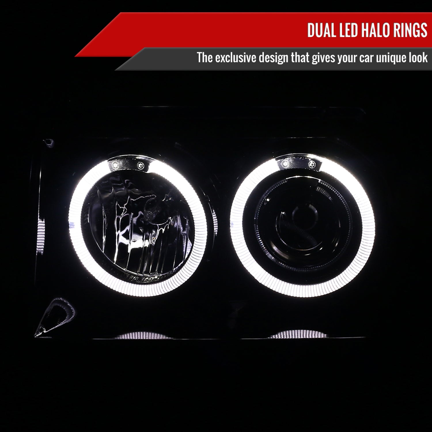 1993-1996 Jeep Grand Cherokee Dual Halo Projector Headlights Black/Smoke