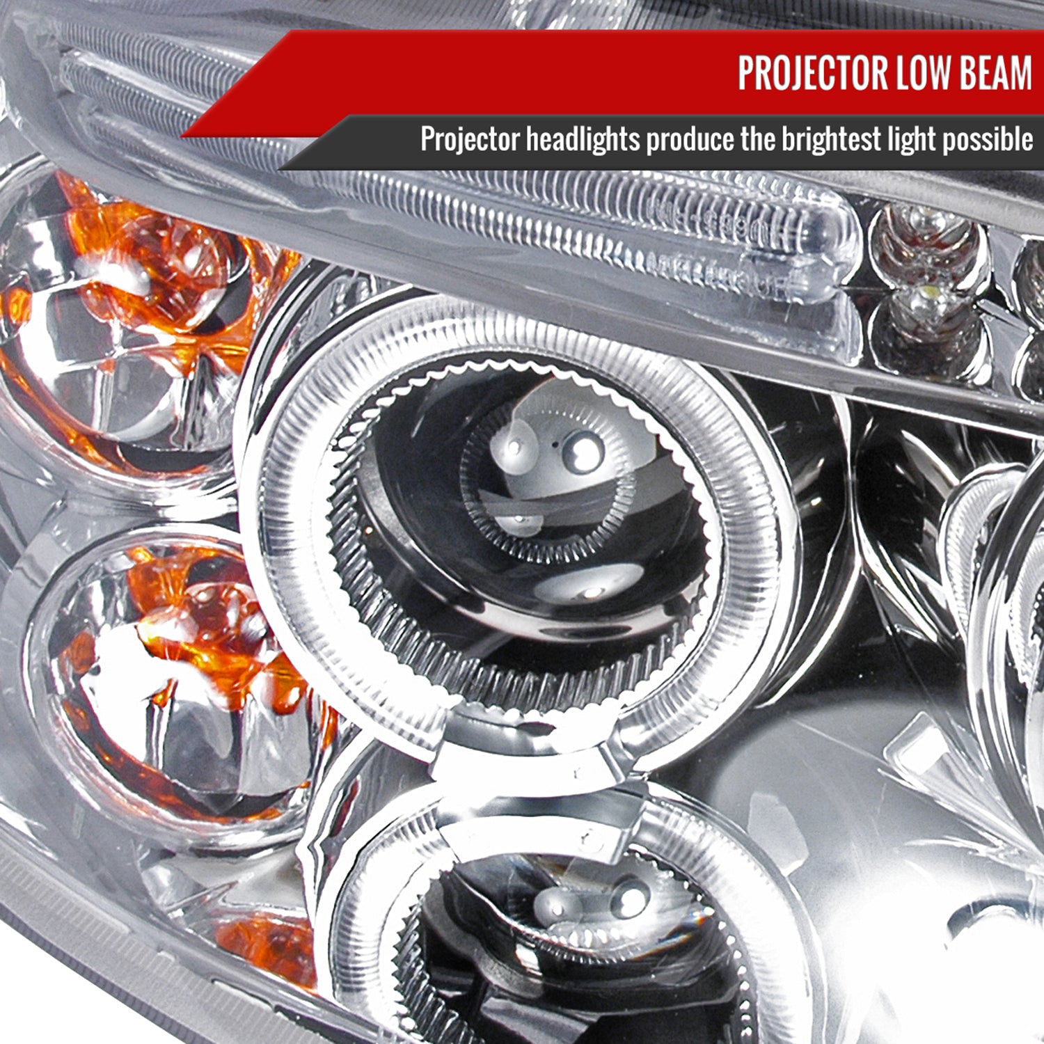 2004-2008 Chevy Aveo Dual Halo Projector Headlights Chrome/Clear Lens