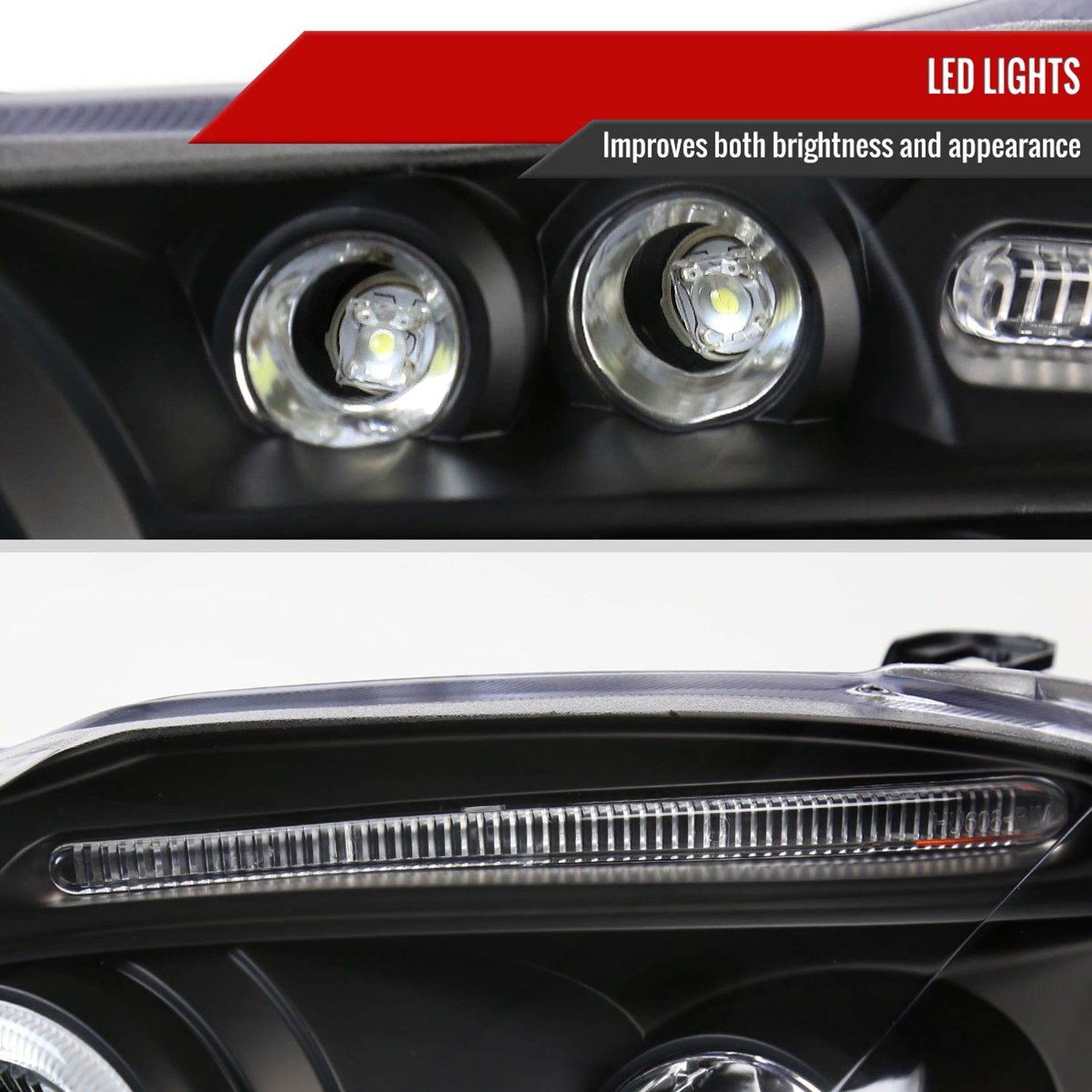 2003-2008 Toyota Corolla Dual Halo Projector Headlights Matte Black/Clear Lens