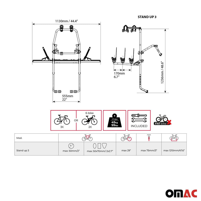 2007-2012 Toyota Yaris Alu 3 Bike Rack Carrier Hitch Mount Black Grey