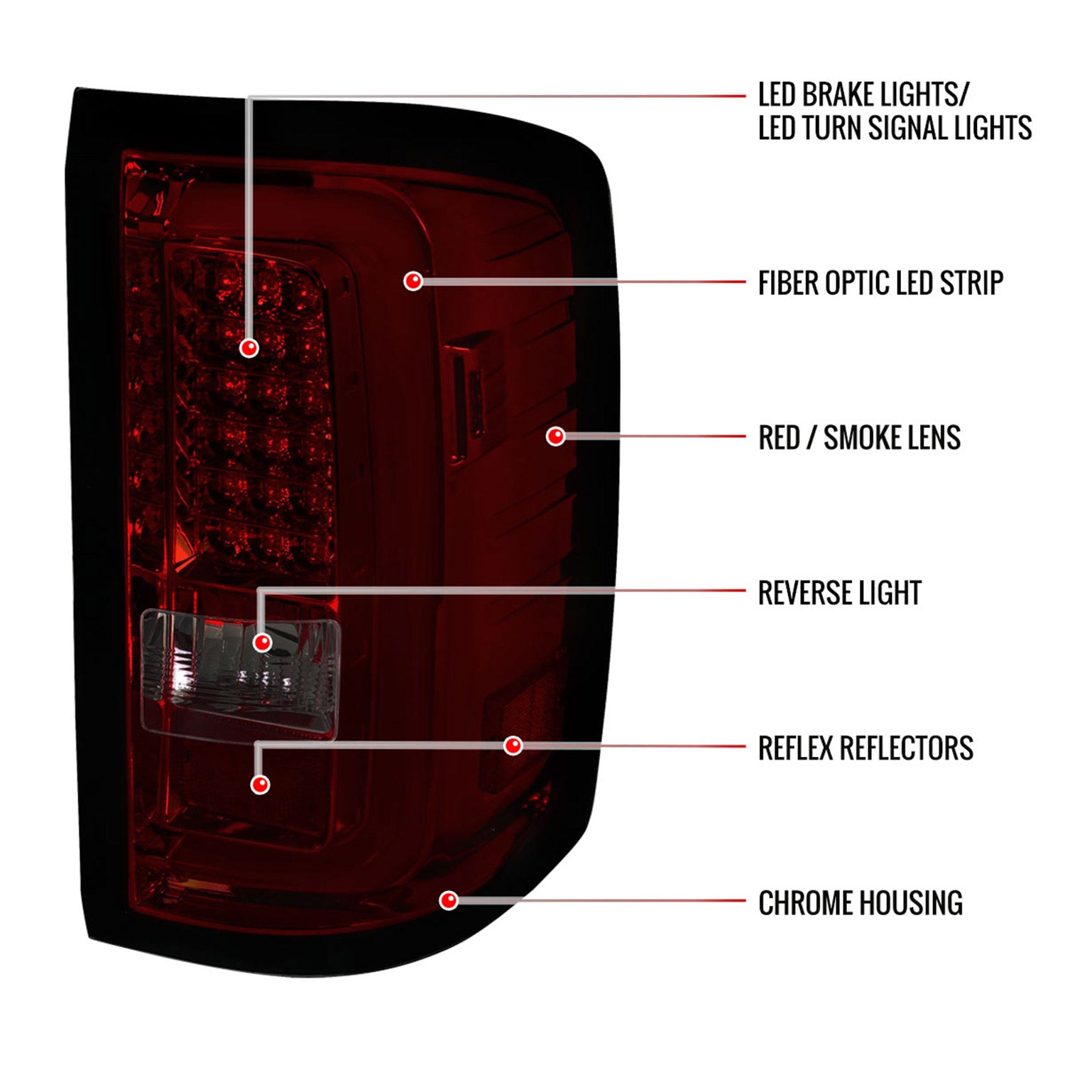 2014-2018 GMC Sierra 1500/2500HD/3500HD LED Tail Lights Chrome/Red Smoke Lens