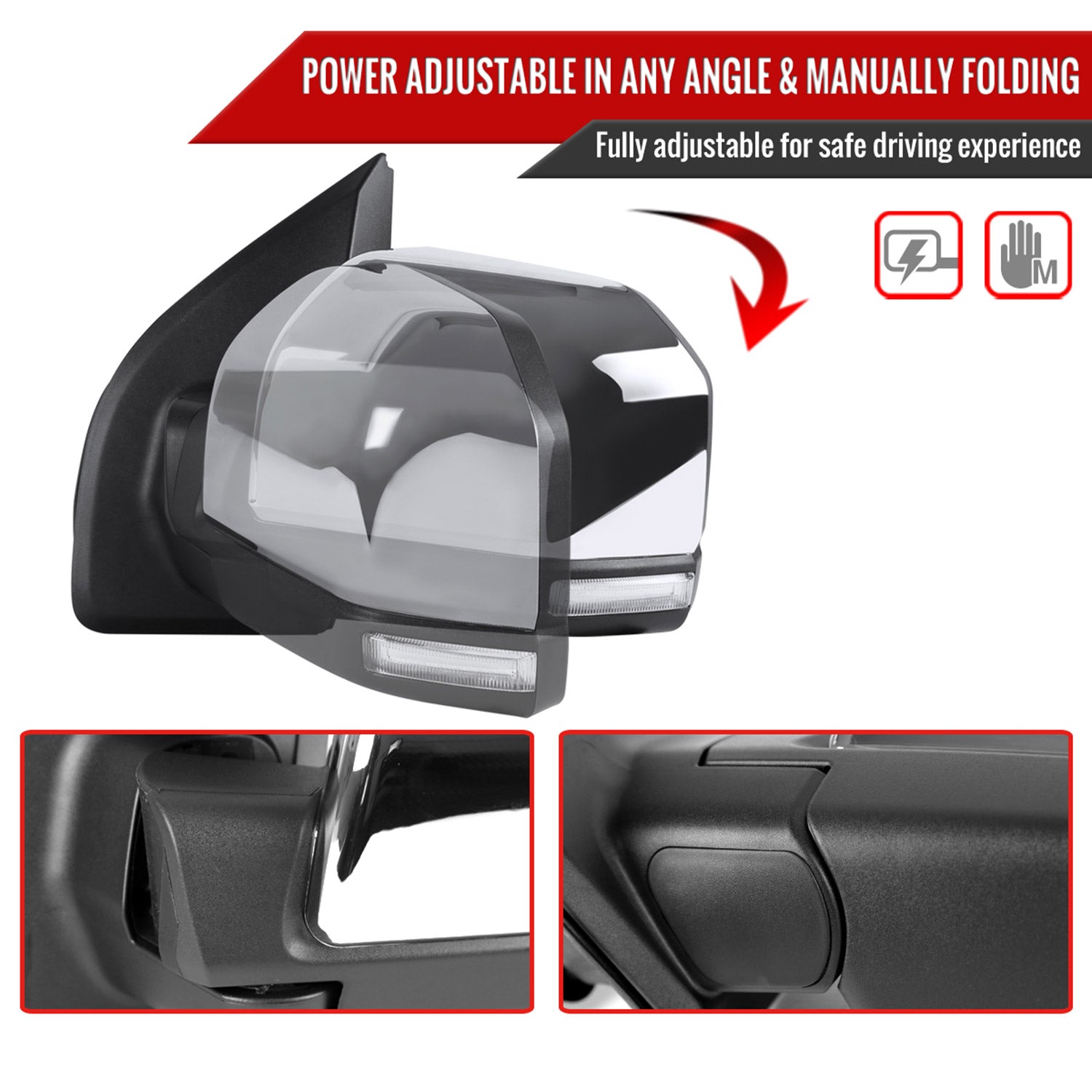 2015-2020 Ford F-150 Chrome Heated Side Mirror LED Turn Signal Driver Side