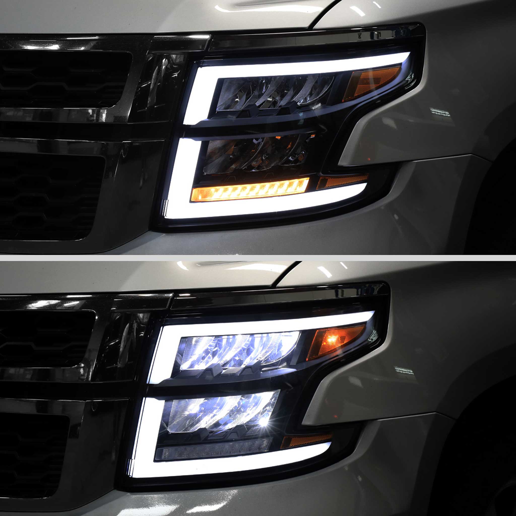For Chevrolet Tahoe 2015-2020 Full LED DRL Sequential Headlights Matte Black Housing Smoked Lens