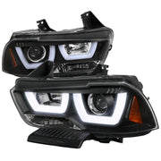 2011-2014 Dodge Charger Dual Halo Projector Headlights Matte Black/Clear Lens