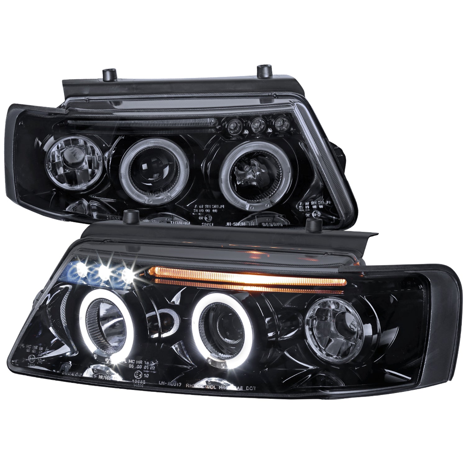1997-2000 VW Passat Dual Halo Projector Headlights Glossy Black/Smoke Lens