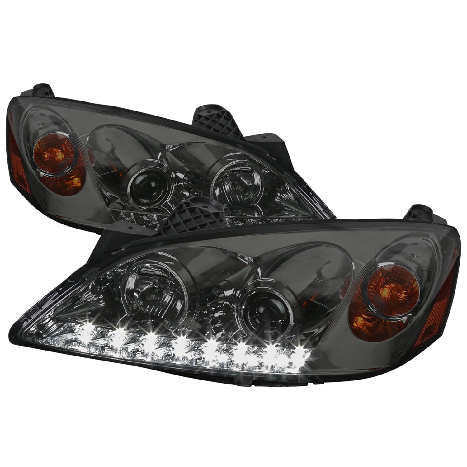2005-2010 Pontiac G6 Projector Headlights w/ LED Light Strip Chrome/Smoke Lens