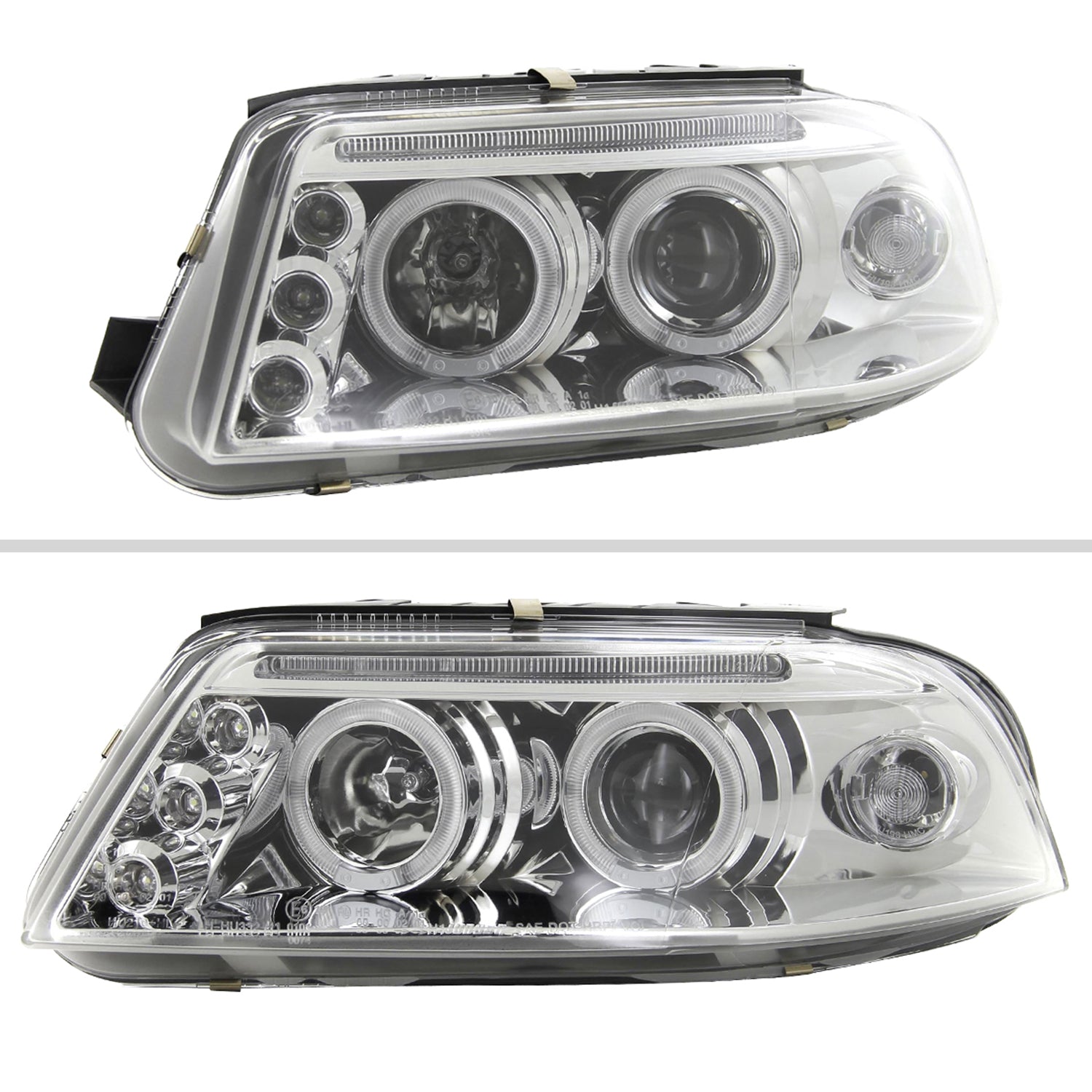 2001-2005 VW Passat Dual Halo Projector Headlights Chrome/Clear Lens
