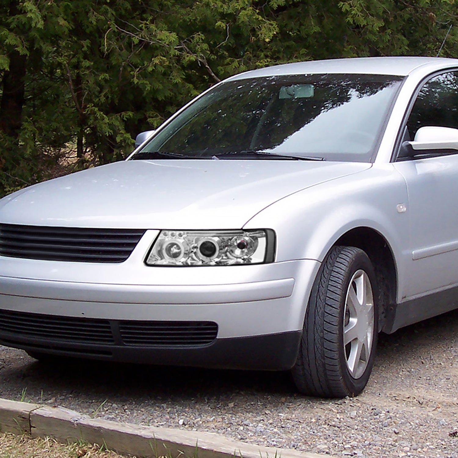 1997-2000 VW Passat Dual Halo Projector Headlights Chrome/Clear Lens