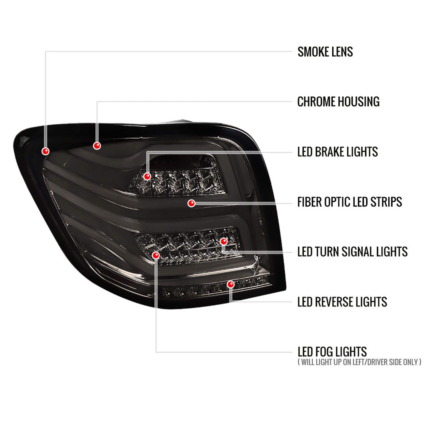 2006-2011 Mercedes Benz W164 ML Class LED Tail Lights Chrome/Smoke Lens