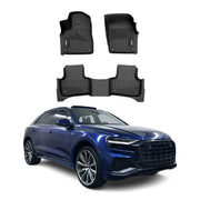 2018-2025 Audi Q7 Q8 SQ7 SQ8 Premium Floor Mats Liners First and Second Row Set Black