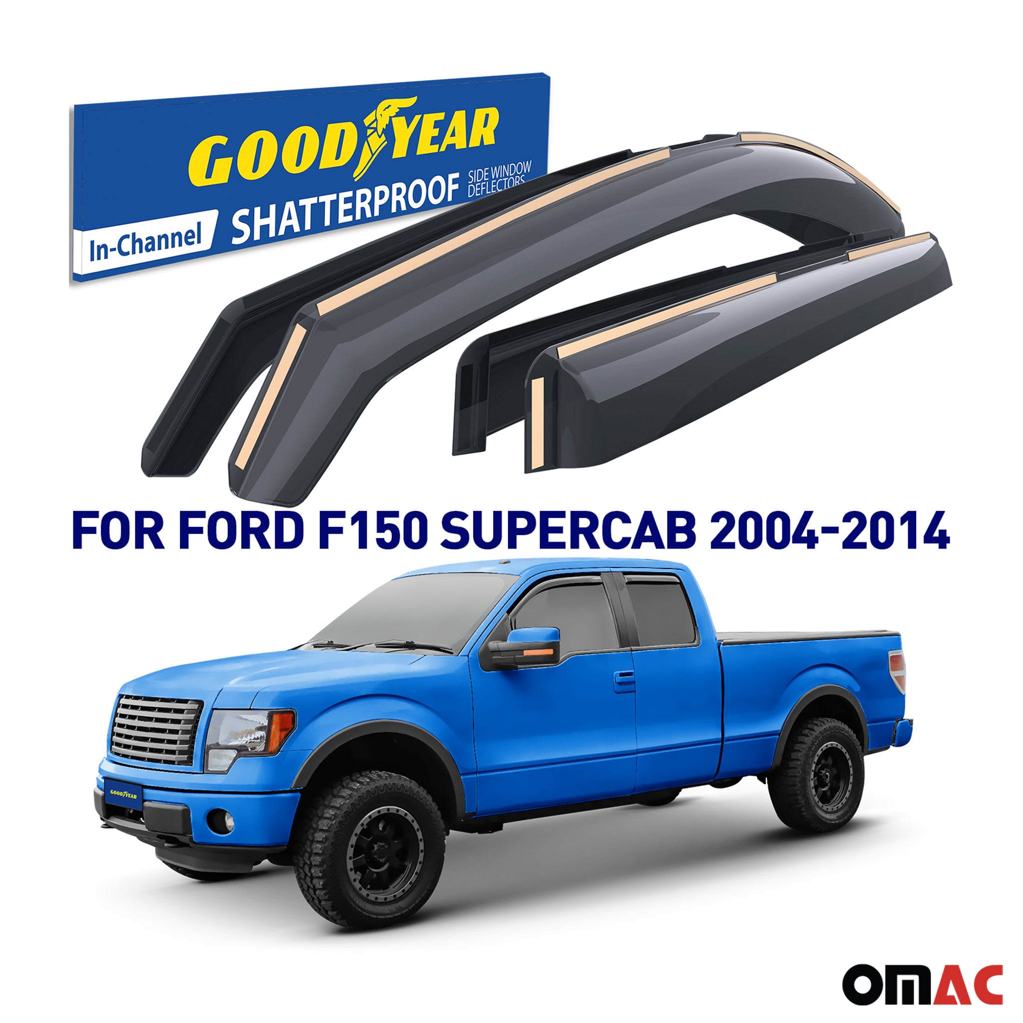 Goodyear Wind Deflectors for Ford F150 2004-2014 SuperCab In-channel Smoke 4 pcs