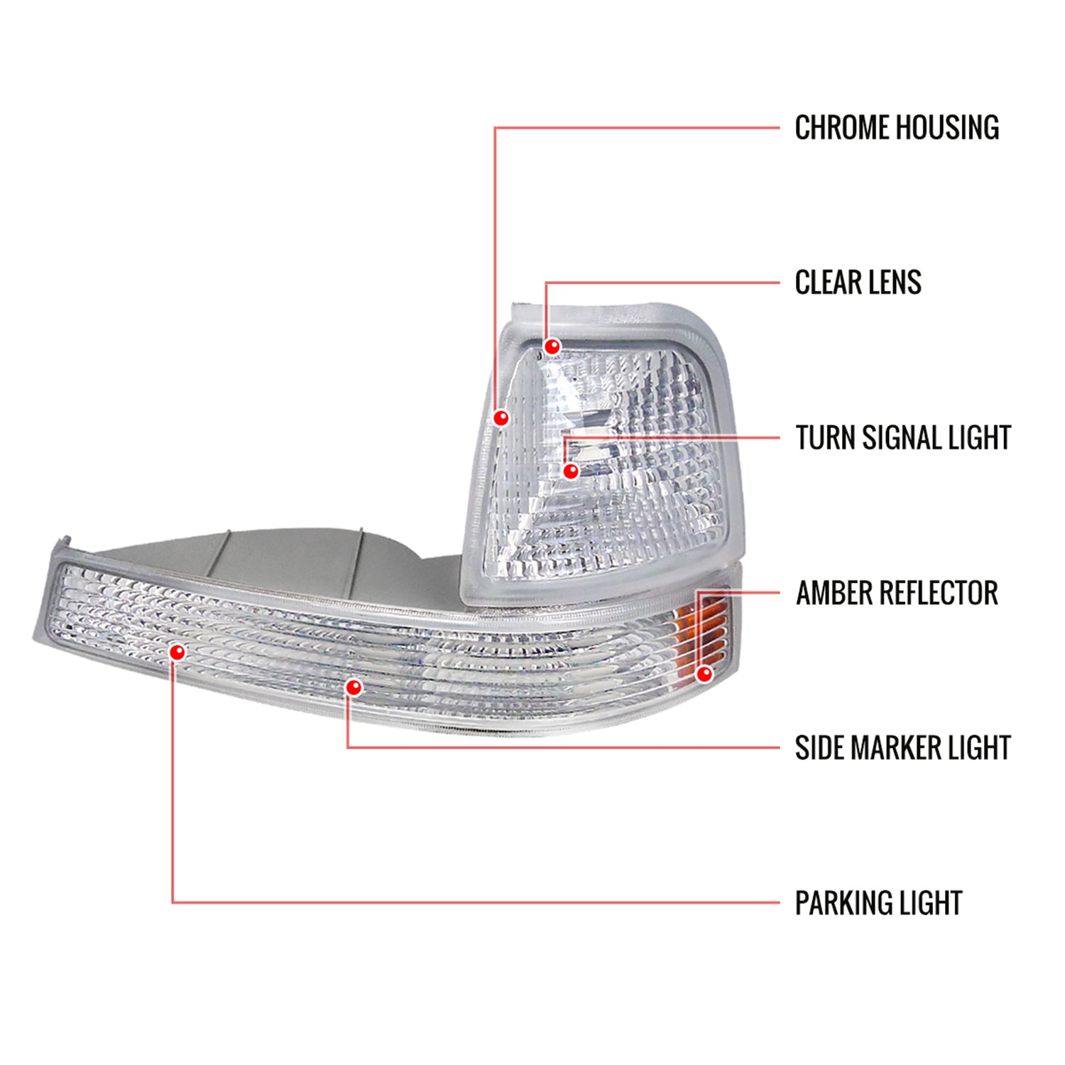 1998-2000 Ford Ranger Corner Parking Turn Signal Lights Chrome/Clear Lens