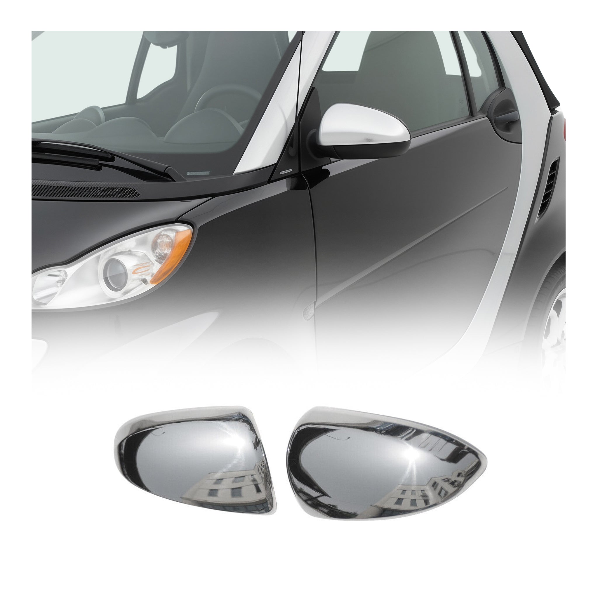 2007-2015 Smart ForTwo Side Mirror Cover Caps Stainless Steel Silver 2 Pcs