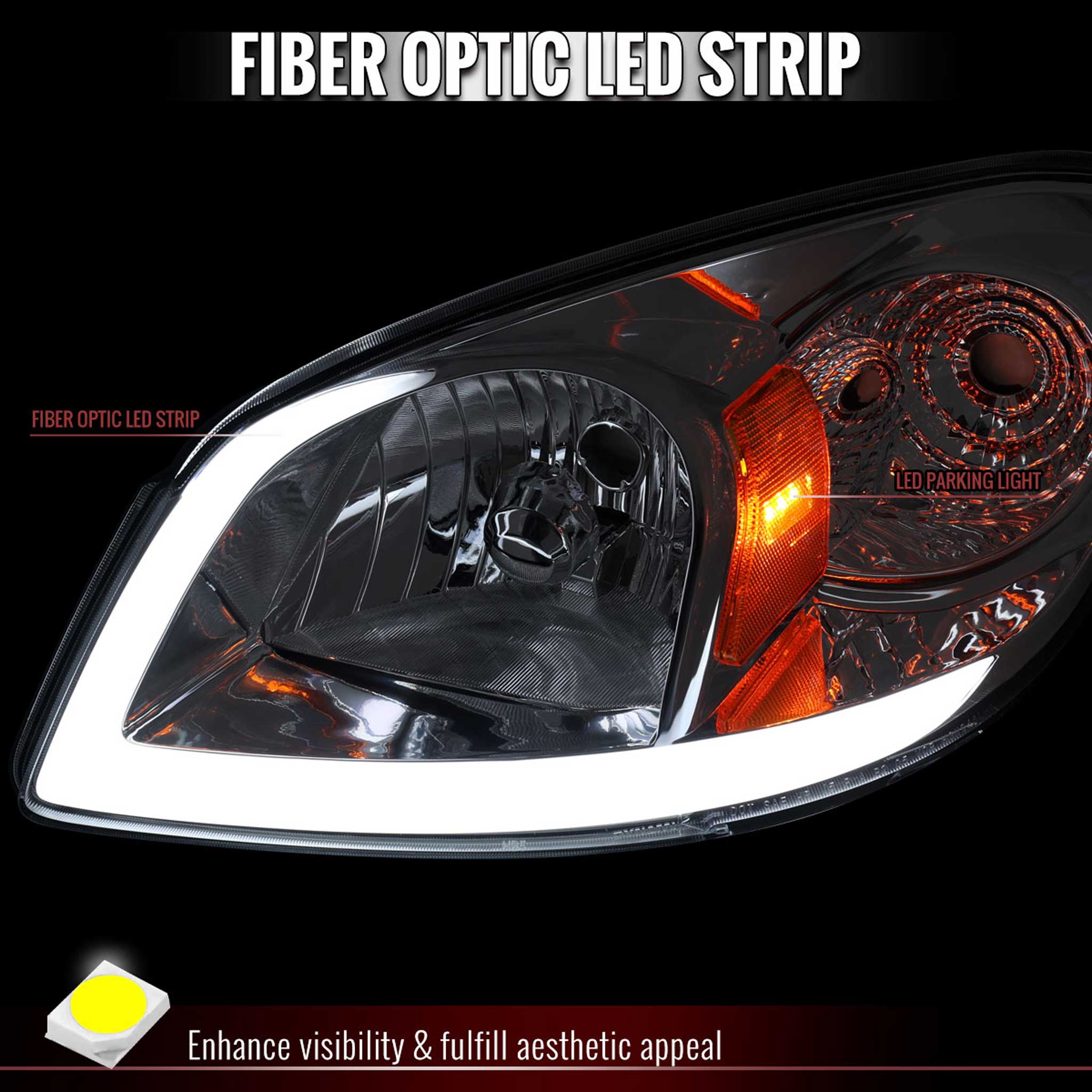 For Chevrolet Cobalt / Pontiac G5 2005-2010 Factory Style Headlights With LED DRL Light Strip Chrome Housing Clear Lens