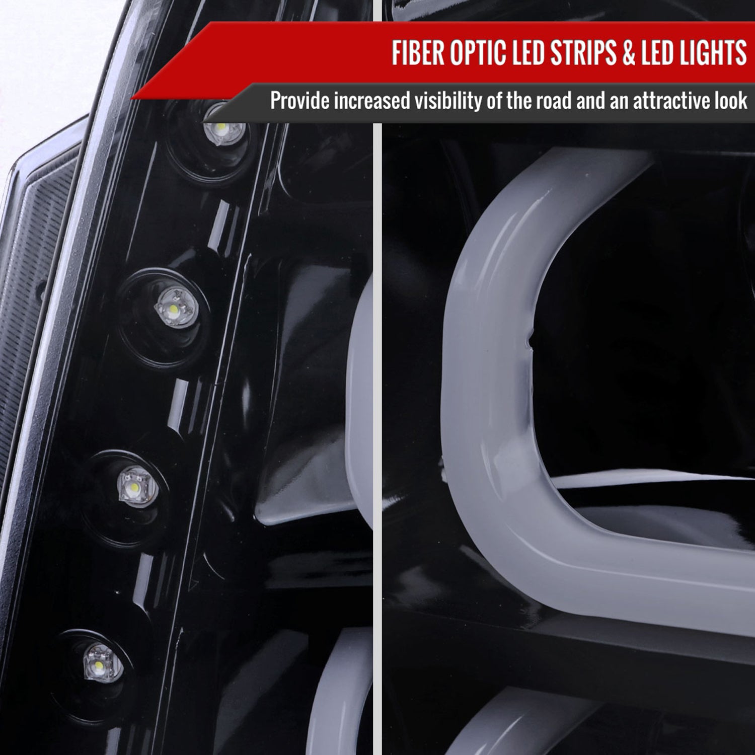 2007-2014 GMC Yukon/Yukon XL 1500/2500 LED U-Bar Headlights Black/Light Smoke